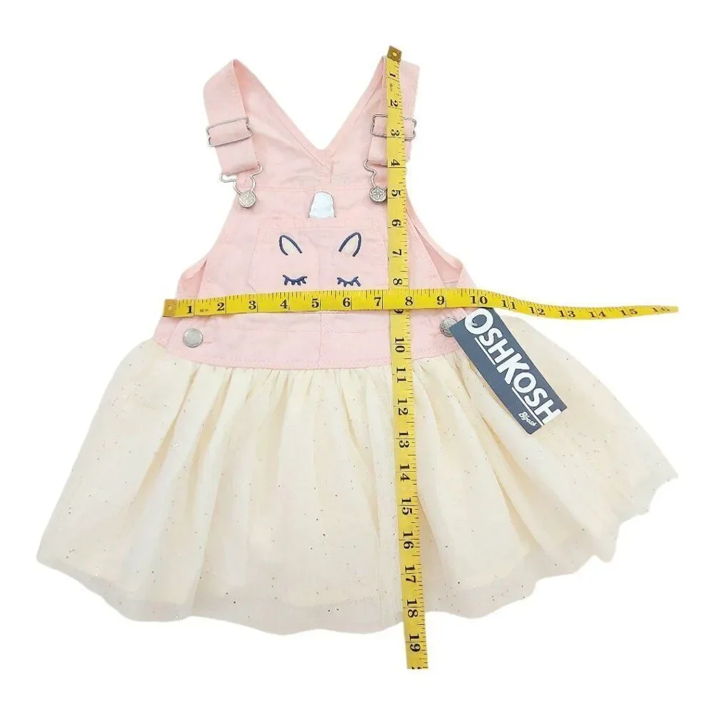 Oshkosh B'gosh Dress Baby 18 Months Pink Cream 100% Cotton Lined Tulle Unicorn